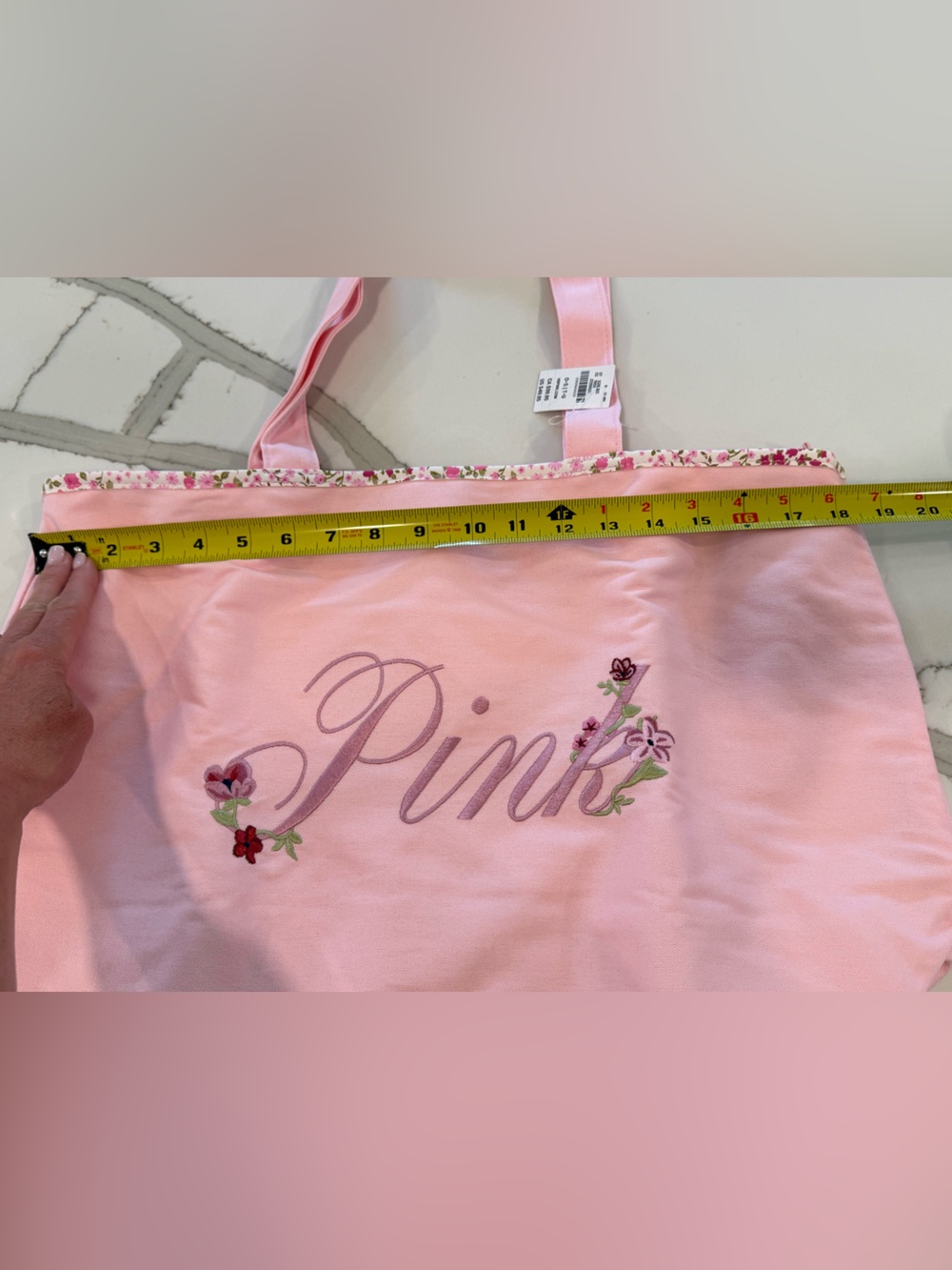 PINK Victoria's Secret Light Pink Embroidered Floral Tote - Picture 3 of 9